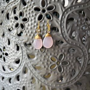 Pink and Gold Teardrop Earrings with Quartz